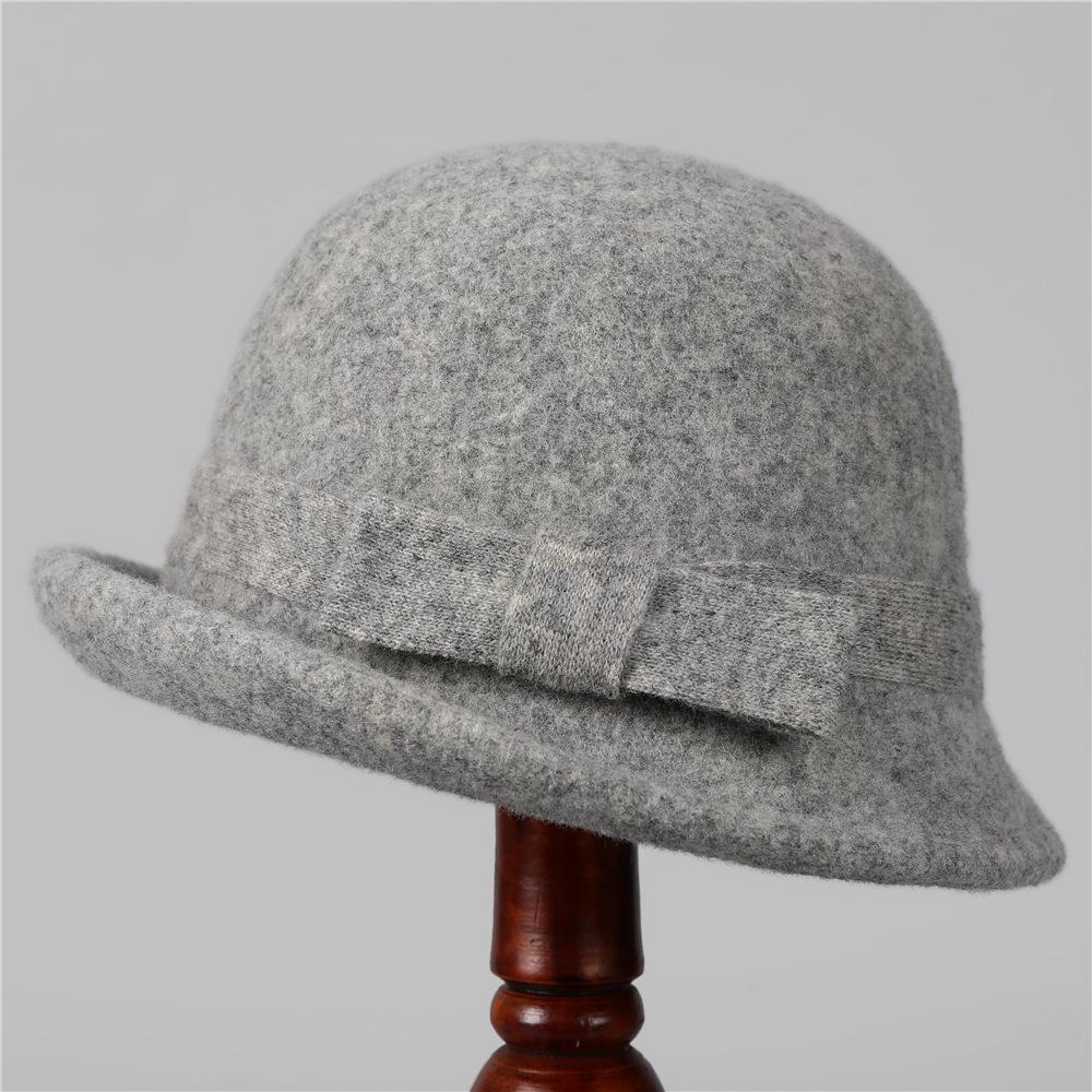 High-End Curled Woolen Top Hat Women'S French Retro Bow Bucket Hat Elegant And Noble Thousand Gold Wind Hat Winter