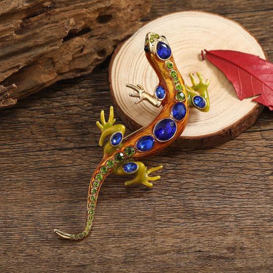 Vintage Reptile-shaped Brooch Exquisite Faux Crystal Pin Animal Shape Men Clothes Badge