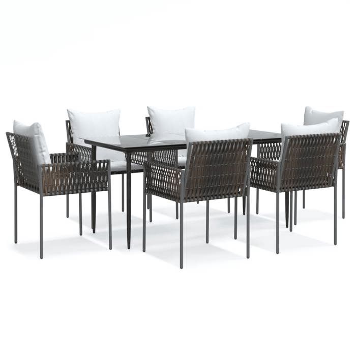 VidaXL Ensemble à manger de jardin 7 pcs coussins résine tressée acier, ensemble à manger, ensemble à manger d'extérieur, 3187058