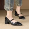 Spring Temperament Square Toe Thick Heel Straight Belt Commuting Mary Jane Shoes