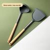 Silicone Kitchenware Set: Non-stick Spatula, Soup Ladle, Slotted Spoon with Wooden Handles - Heat Resistant, 3-piece Set.
