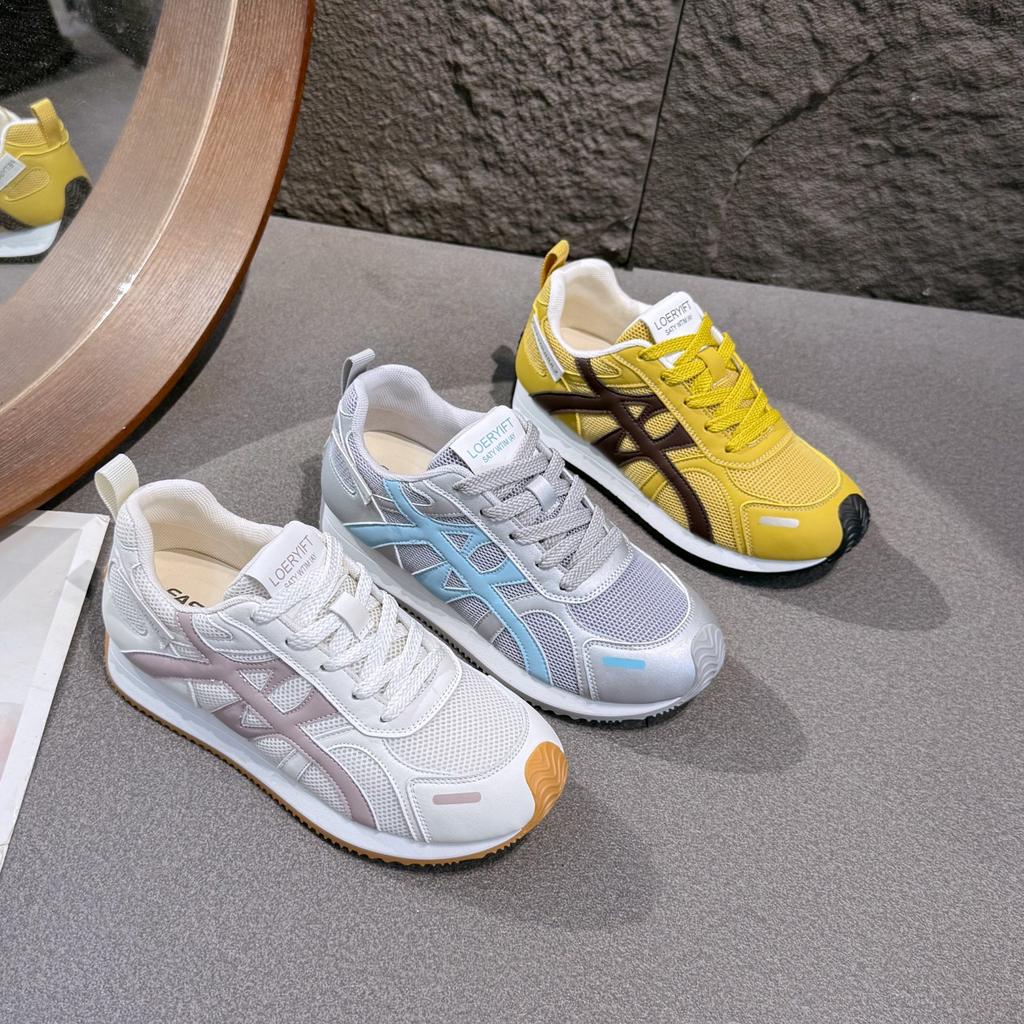 Breathable running shoes women's 2025 spring new round head thick sole color matching fashion Forrest Gump Dexun casual sports shoes