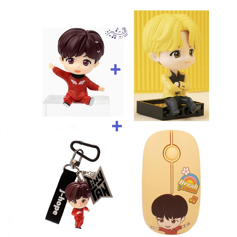 

БТС(Бантан мальчики) 2 фигурки монитора + 1 брелок + 1 комплект беспроводной мыши, TinyTan, официальный, оригинальный, аутентичный, KPOP, idol