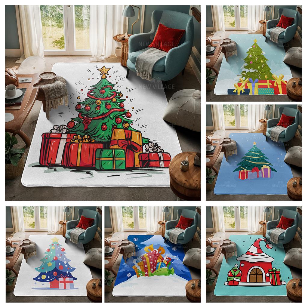 House Entrance Carpet Home Door Mat Living Room Bath Foot Bathroom Non-slip Water Absorption Rugs Bath Merry Christmas Winter