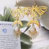 Bohemia Charm Gold Color Hollowed-out Moth Crescent Moon Sun Moonstone Pendant Dangle Earrings for Women Stainless Steel Jewelry