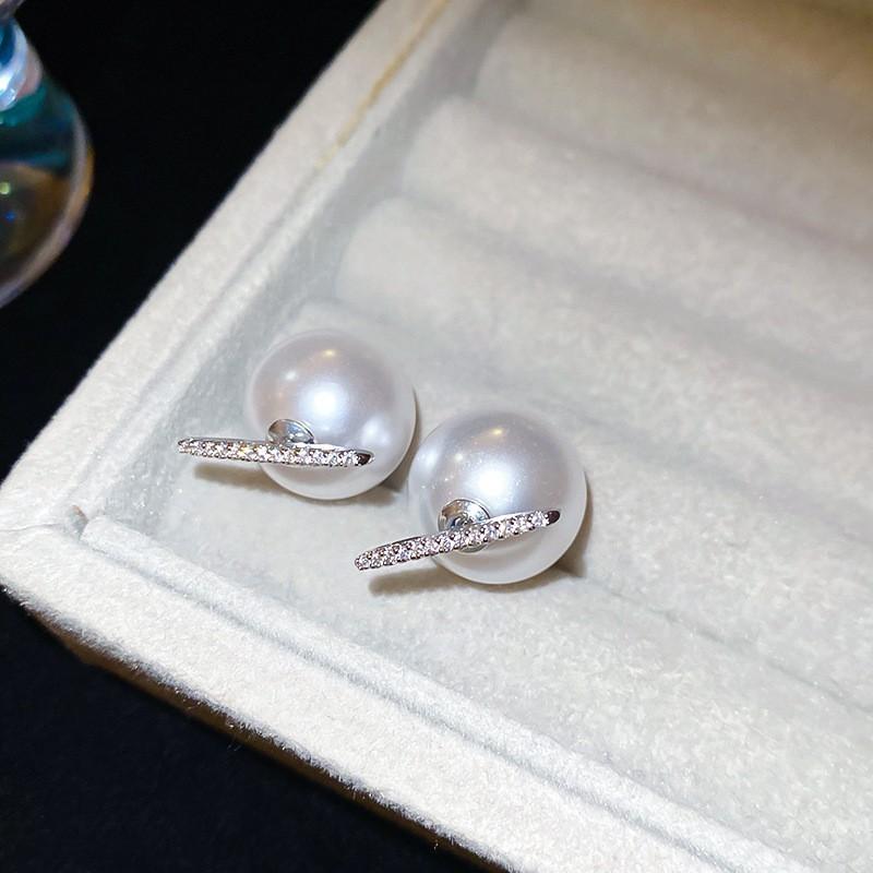 Zircon Geometric Pearl Stud Earrings Autumn and Winter Retro Elegant Earrings Temperament Earrings Women