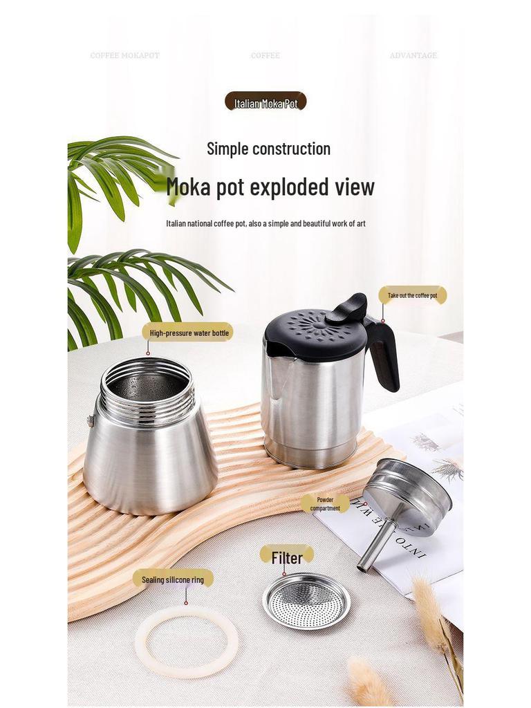 304 Stainless Steel Italian Moka Pot - High Pressure Espresso & Drip Coffee Maker