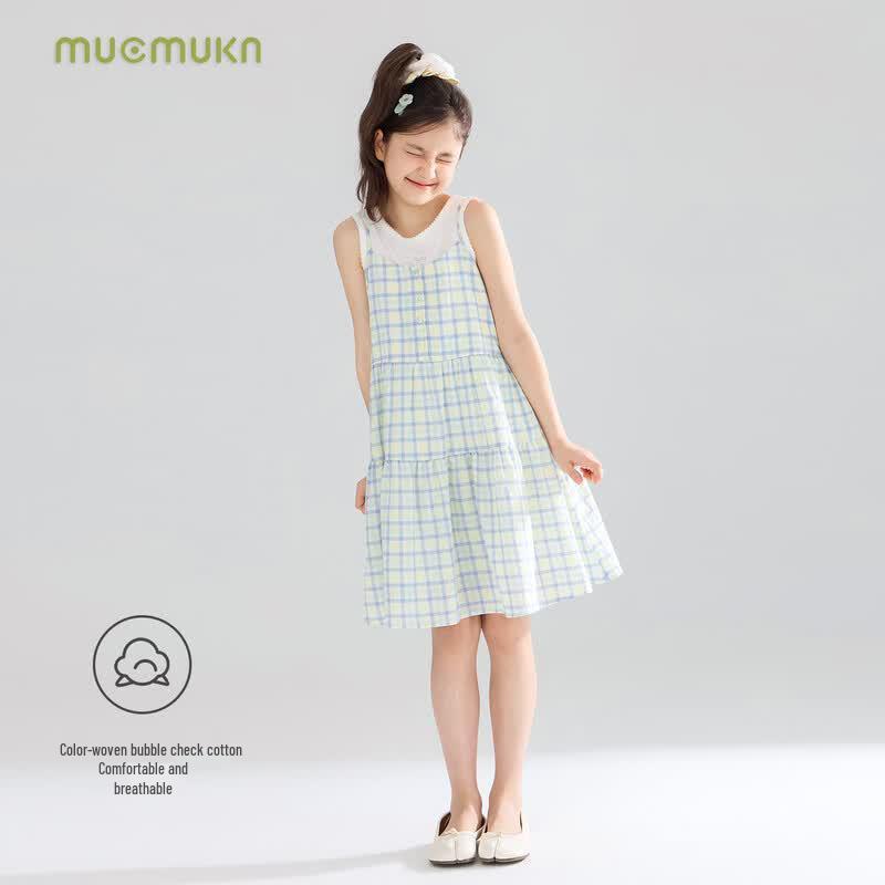 Mucmukn Girls' Plaid Bubble Cotton Sweet Suspender Dress