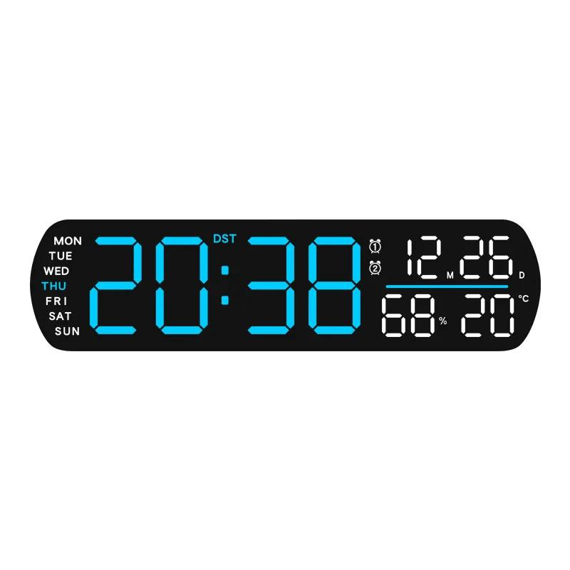 LED Digital Clock Date Week Humidity Temperature Display Brightness Adjustable Electronic 10 Inch LED Table Alarm Clock 12/24H