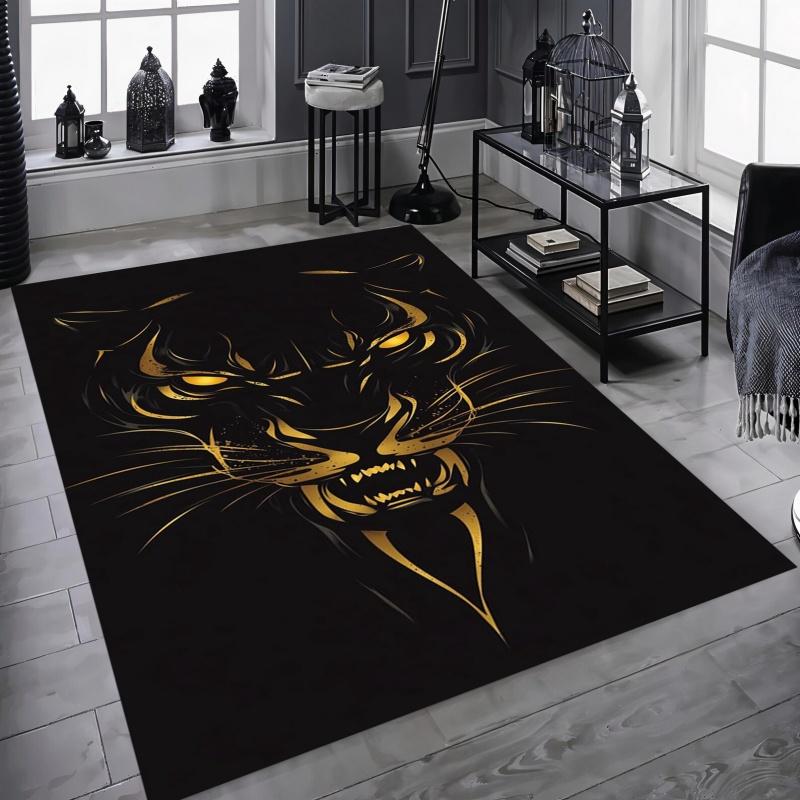 Vintage Blumiger Schwarzer Panther Bereichsteppich, Verzierter Rot Grüner Musterteppich, Rutschfeste Dekorationsbodenmatte für Wohnzimmer Schlafzimmer Heimdekoration