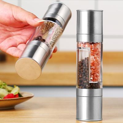 Molinillo de especias manual de acero inoxidable, núcleo de cerámica ajustable, herramienta de molienda de sal y pimienta de mano transparente, botella de condimentos, utensilios de cocina