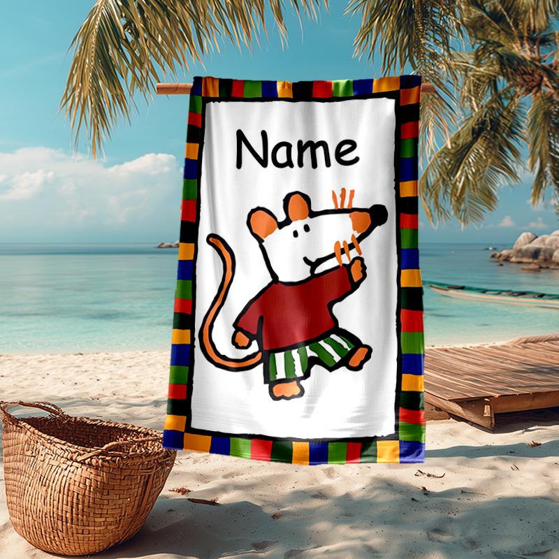 Custom Name Ultra-Soft Beach Towel with Maisy Mouse Theme,Ideal for Pool - Camping, Diving - Perfect Travel Essential, Vibrant Beach Towel.
