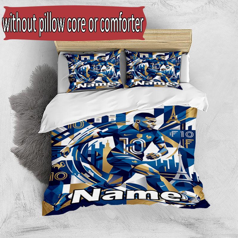 3pcs Duvet Cover Set (1*Duvet Cover + 2*Pillowcase, Without Core), Custom Name Kylian Mbappe Pattern Bedding Set, Home Bedroom Decor Gift