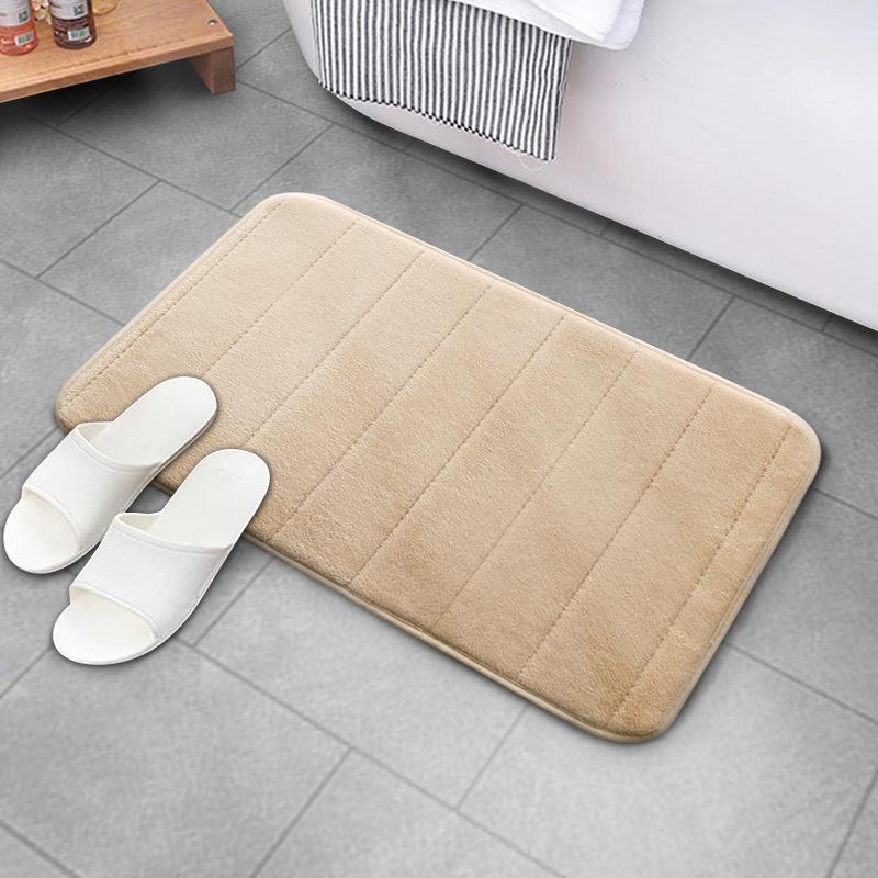 Striped Coral Fleece Water Absorbent Bathroom Floor Mat