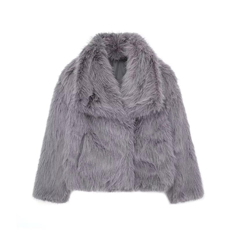 Women's Fall Winter Faux Fox Fur Jacket Fashionable Turn-down Collar Coat Luxurious Cozy Solid Color Overcoat
