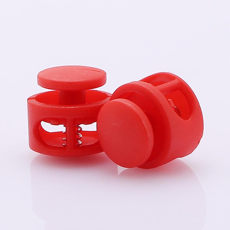 Double Hole Spring Cord Locks for Shoelaces and Bags 14 mm 17 Round Plastic Toggles 16 Colours
