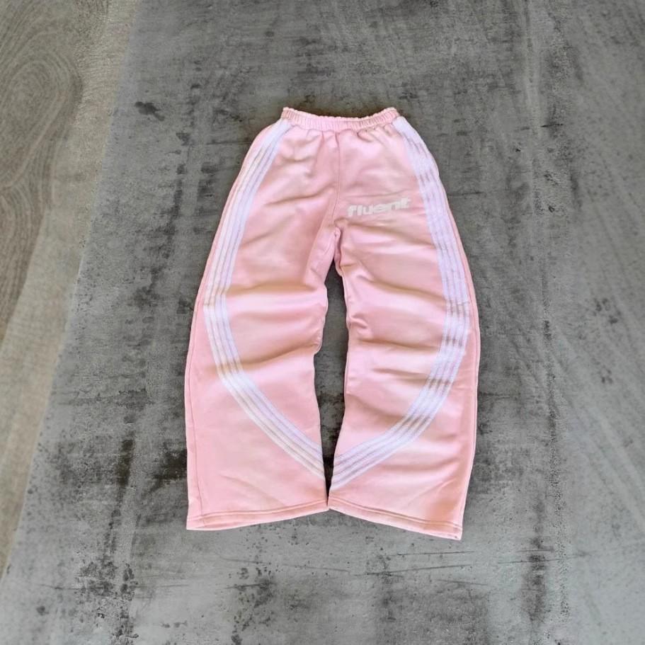 

ZYLLO Широкие полосатые брюки Y2K Мужские Женские Повседневная уличная одежда Повседневные спортивные брюки Готика Панк Хип-хоп Уличные Свободные Брюки с эластичной талией L розовый