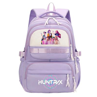 HUNTRIX Backpack Student School Bag Anime Style Double Shoulder Bag Letter Pattern Large Capacity Durable Material Lightweight Design