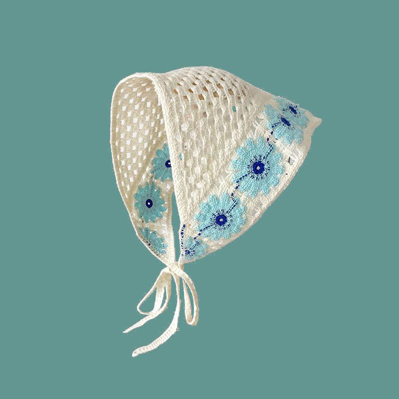 Retro Knitted Hollow Triangle Headband Daisy Strawberry Handmade Crochet Triangle Scarf Headgear Handmade Headscarf