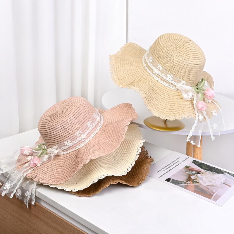 Chapéu de Palha Flor de Verão Dobrável Chapéu de Sol de Aba Larga Grande Chapéus de Palha para Praia Chapéu de Palha para Férias Chapéu de Sol para Praia com Proteção UV