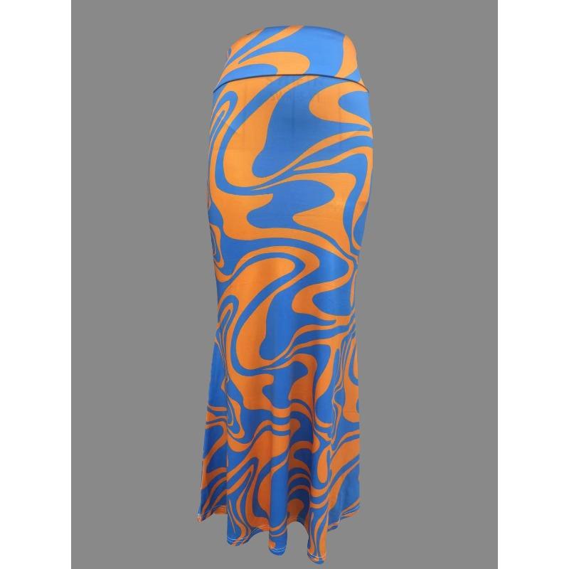 

Spring/Summer High Waist Elastic Printed Hip Wrap Fishtail Skirt S