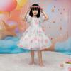 2024 New European & American Girls' Puff Sleeve Floral Mesh Tulle Princess Dress