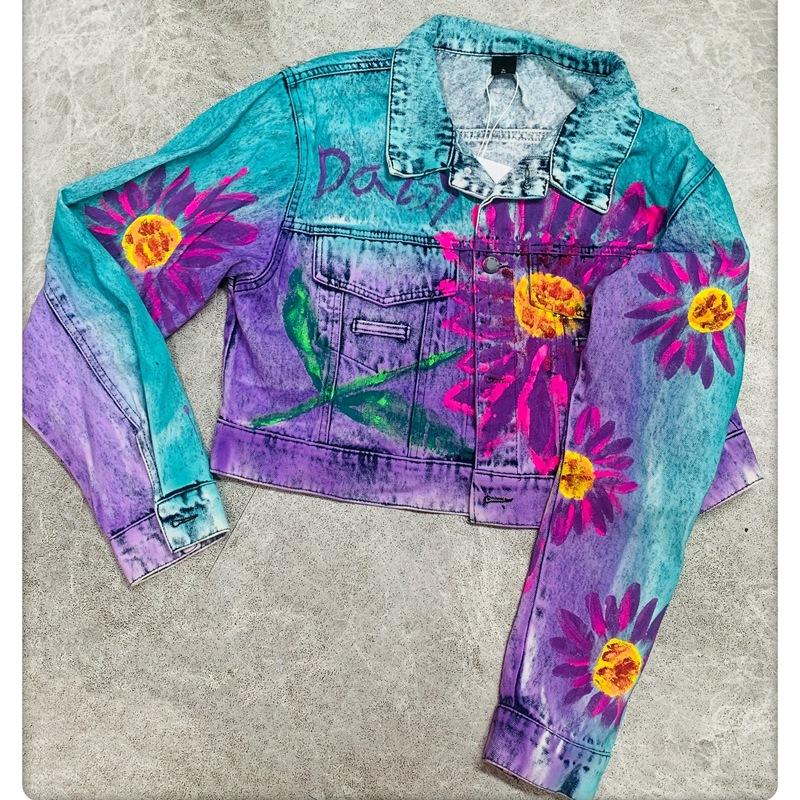European trendy brand graffiti print denim jacket women's autumn new design heavy industry letter short top