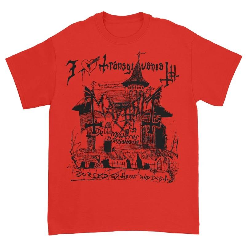 Men T-shirts Mayhem Norwegian Band Black Metal Rock Dark Wind Red American Retro Punk Street Men's and Women's Crewneck T-shirts