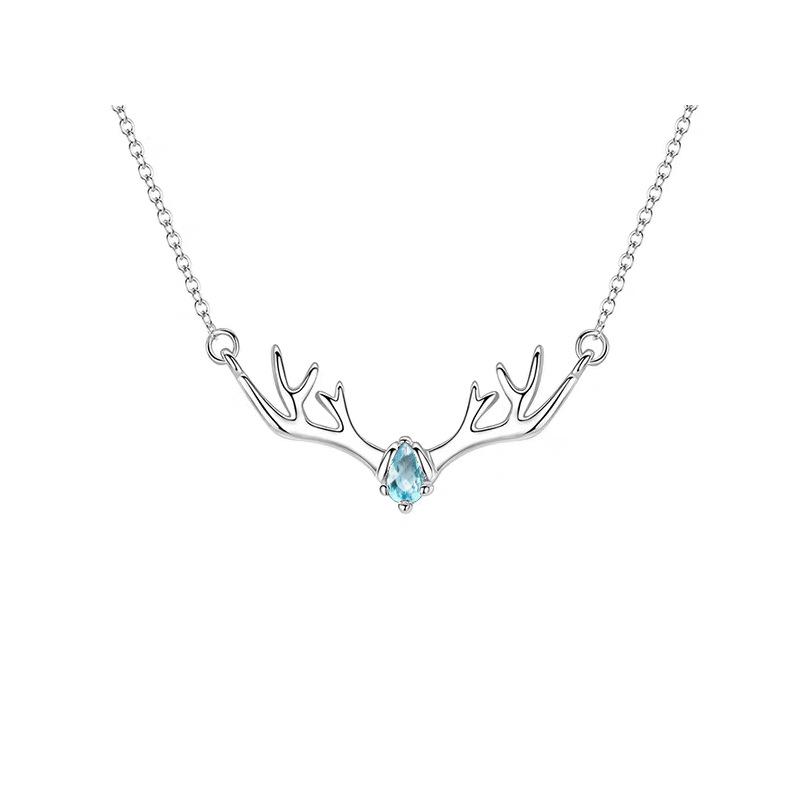 Christmas Reindeer Pendant Necklace, Versatile Antler Design, S925 Silver Fashion Clavicle Chain