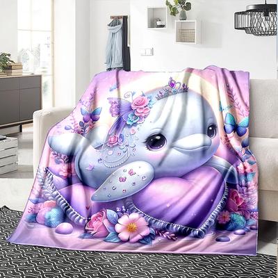 1pc Dolphin Princess Blanket Lightweight Flannel Throw for Sofa Bed Travel Camping Livingroom Office Couch Chair