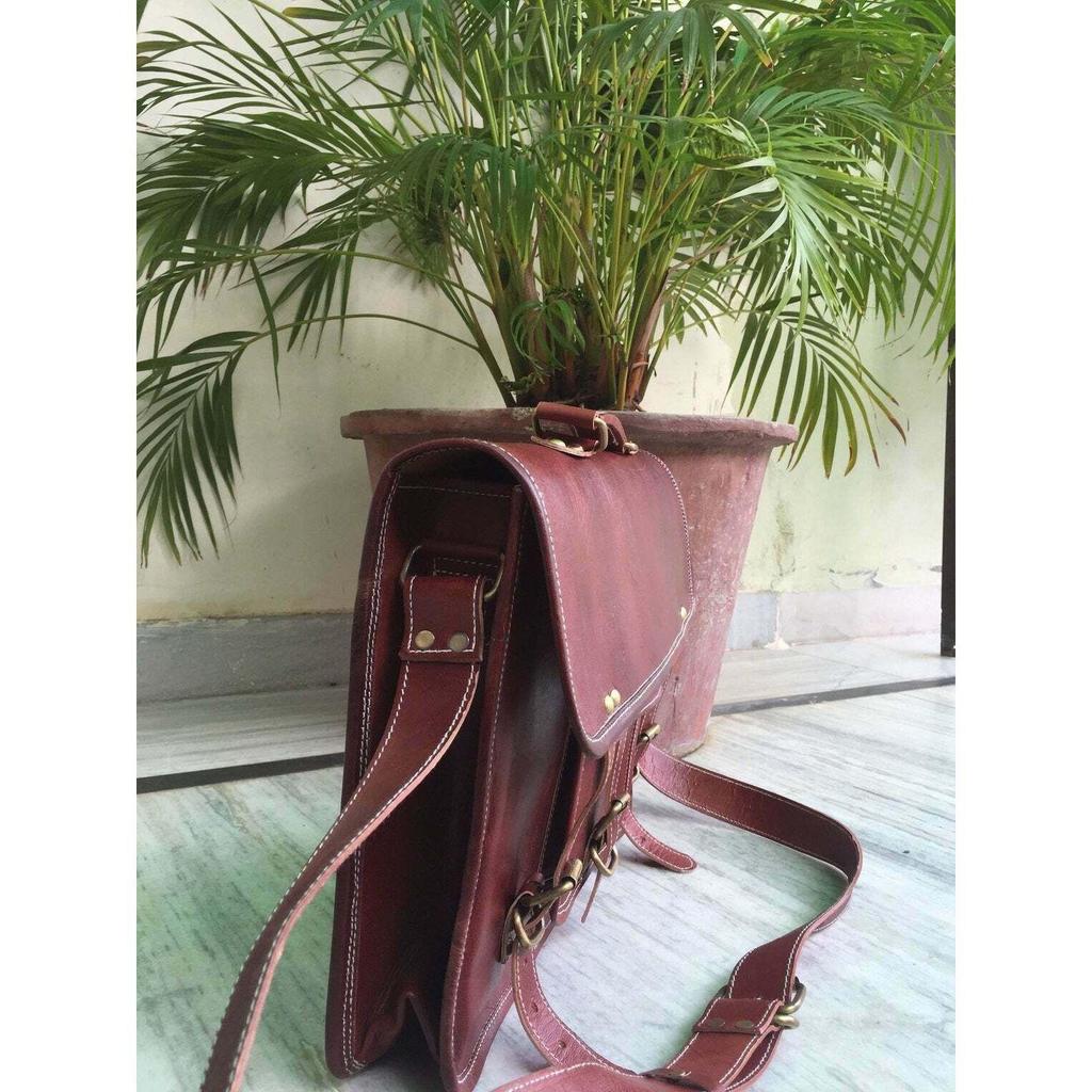 Bag Leather Goat Genuine Vintage Brown Laptop New Messenger Travel Men's