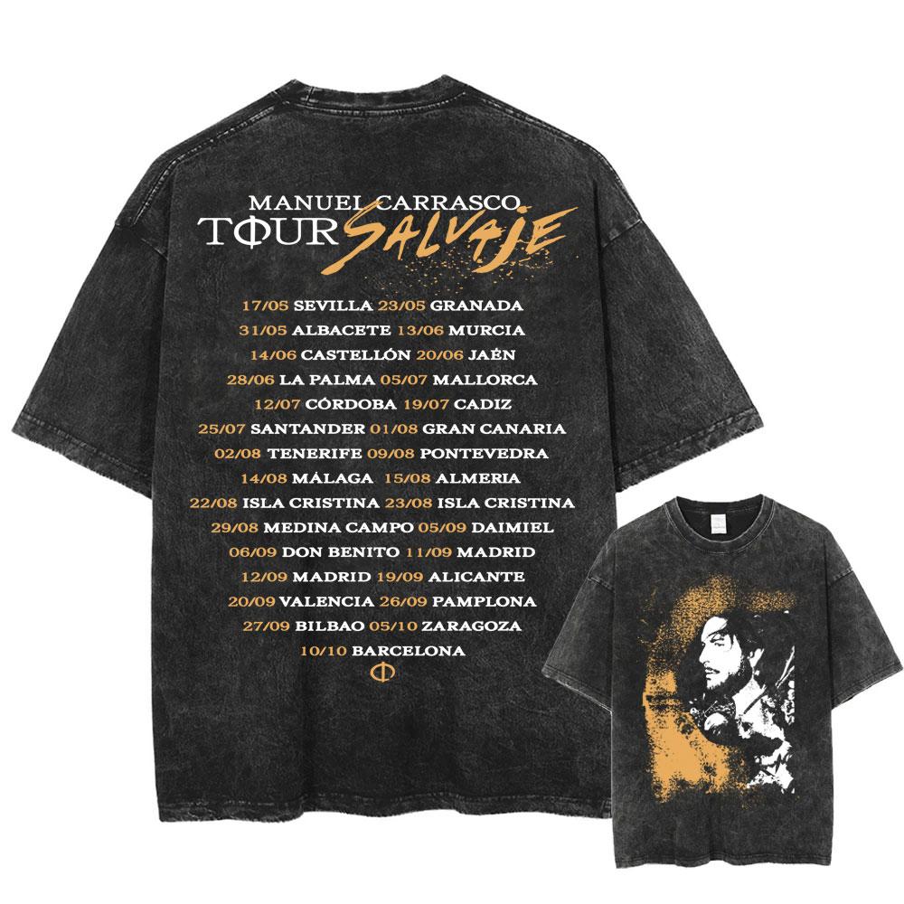 Rapper Manuel Carrasco Salvaje Tour  T Shirts Fashion Hip Hop Retro Washed Tshirt Men Women Cotton Casual Oversized T Shirt