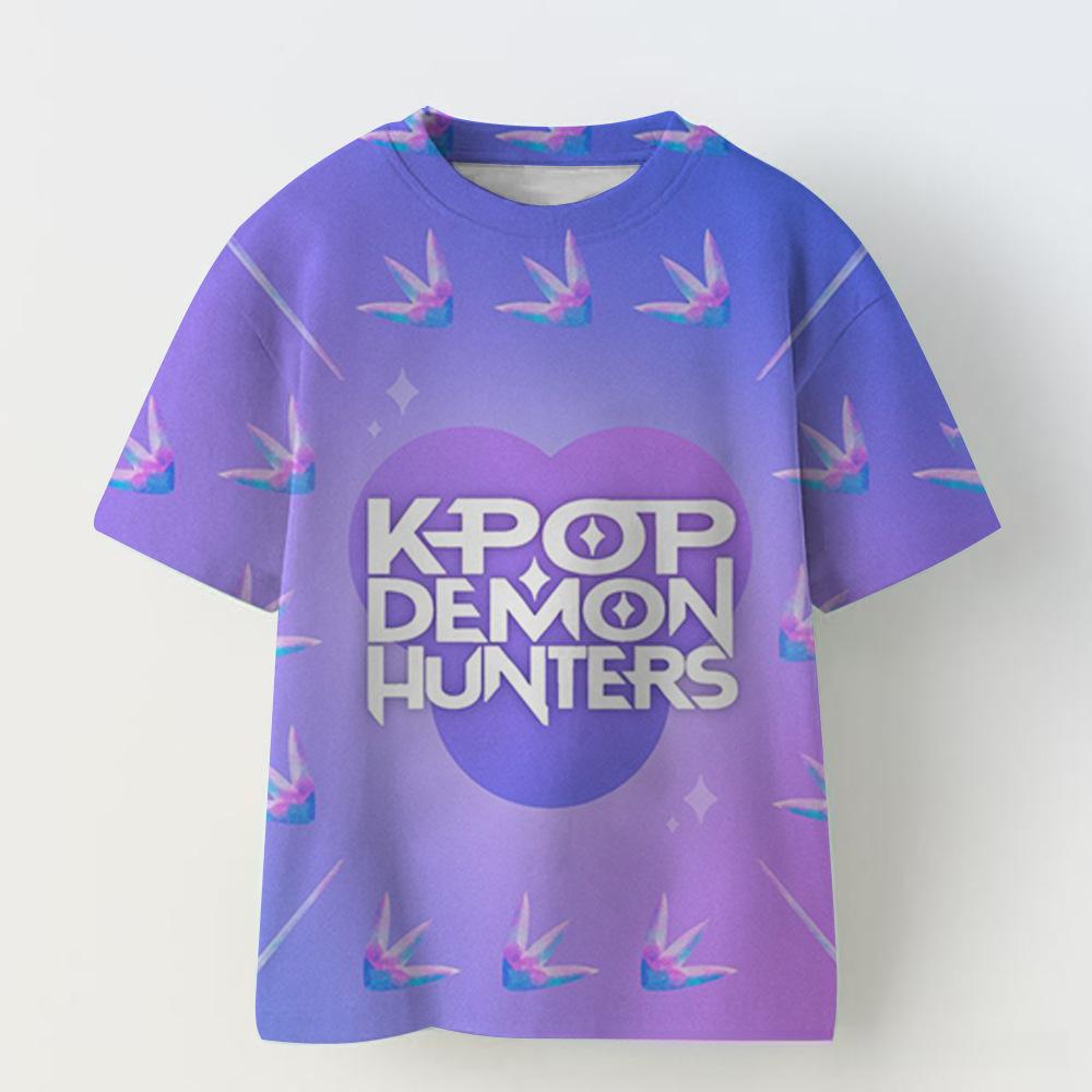 KPOP Demon Slayer Collaboration 3D Digital Print Girls' Casual Comfortable Short Sleeve T-Shirt Children's Clothing
