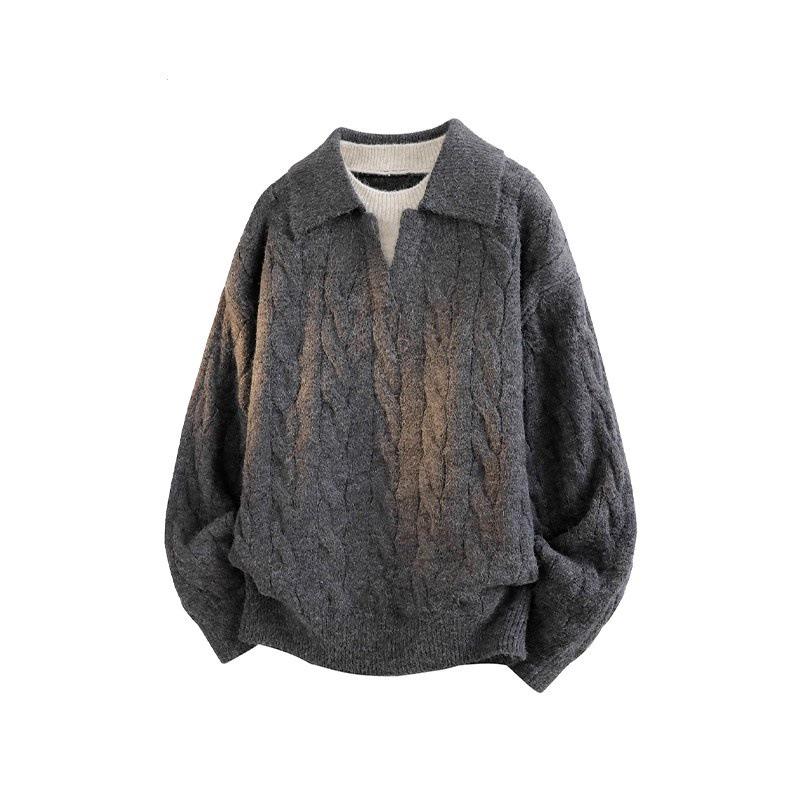 

Men s V-Neck Cable Knit Pullover Sweater - Lazy Style, Thickened, Loose Fit for Autumn/Winter 2XL темно-сірий