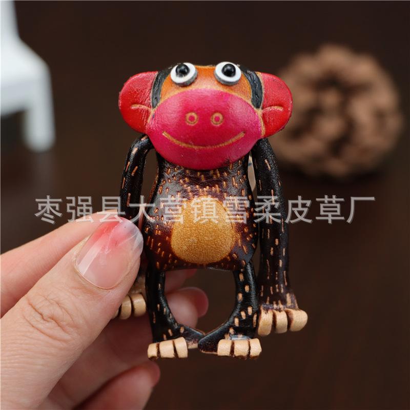 First Layer Cowhide Creative Little Monkey Bag Pendant Car Keychain Cute Zodiac Monkey Keychain Gift