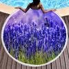 Purple Flower Lavender Round Beach Towel, Microfiber Beach Blanket Absorbent Quick Dry Swim Pool Bath Circle Towel with Tassels