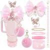 8/9Pcs Pink Tumbler Cup Accessories Silicone Straw Cover Pearl Charm for Cup Decoration Bow Tie Cover