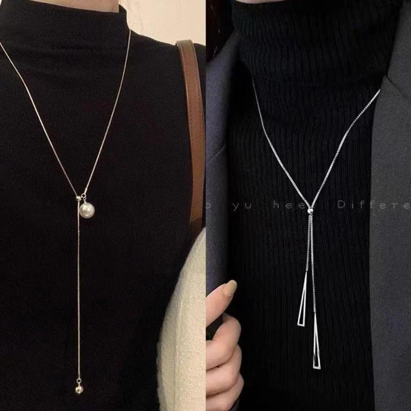 Niche Design Stainless Steel Triangular Box Chain Women's Necklace Long High-end Sweater Accessories Matching