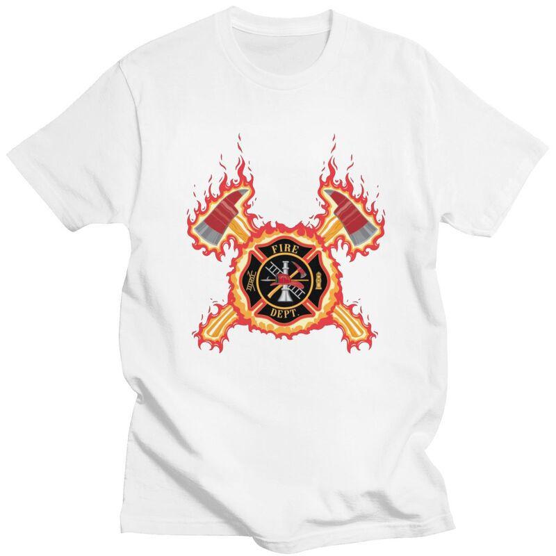 Custom Male Firefighter Cross T Shirts ShortSleeve Cotton Tshirt Leisure Fire Rescue Fireman Tee Loose Fit Clothing