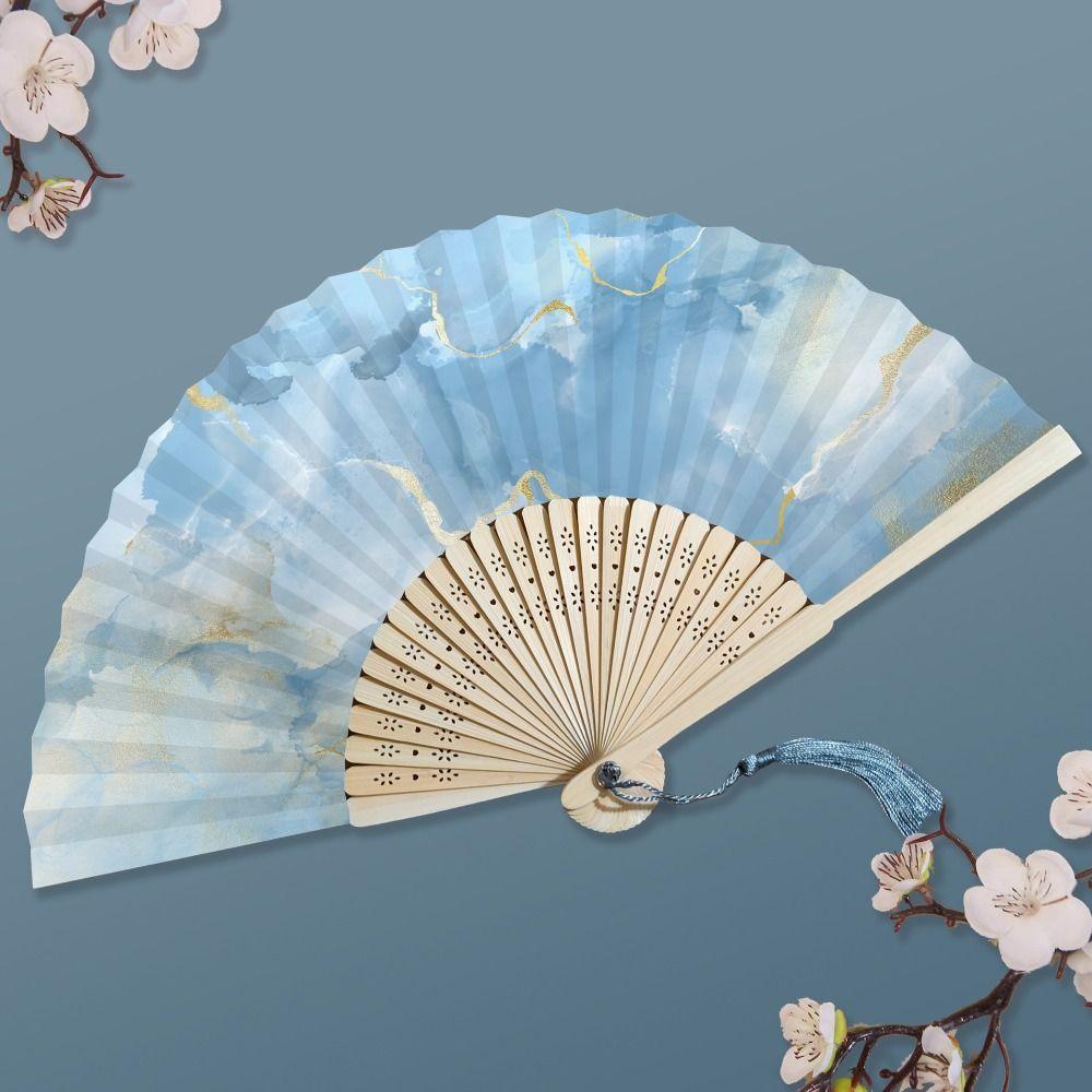 Colorful Tassel Chinese Fan Gilding Antiquity Folding Fans Xuan Paper Fan  Home Decoration