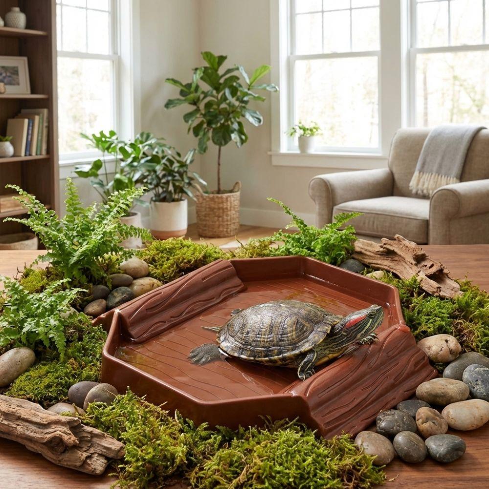Anti-Slip Turtle Bath Basin Plastic Turtle Bath Tub Food Bowl Reptile Pool Dish  Amphibians