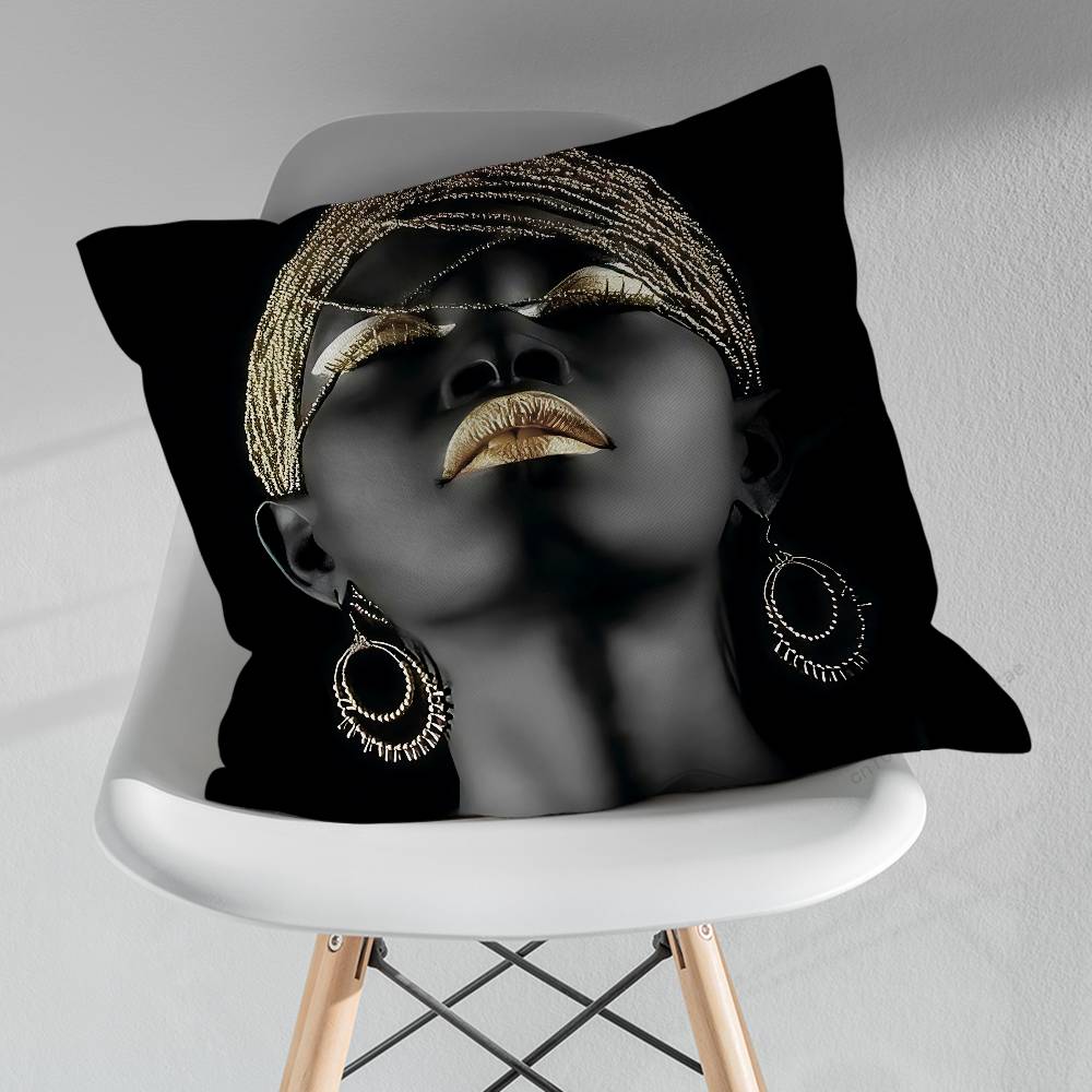 Golden Makeup Art Black Skin Throw Pillow Case Living Room Sofa Cushion Cover For Home Bedroom Decoration Protector