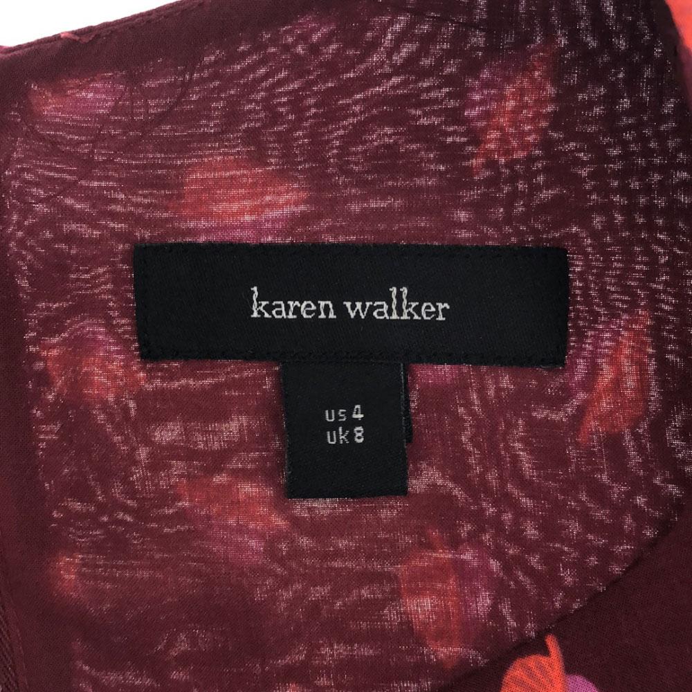Karen Walker Leaf Pattern Long Sleeve Knee-length Dress 2 Red Series Women Used