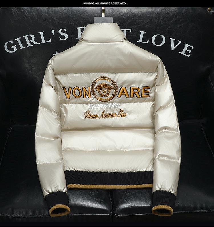 2025 European Winter Embroidered Stand Collar Men's Down Jacket: Casual Fashion for Youth