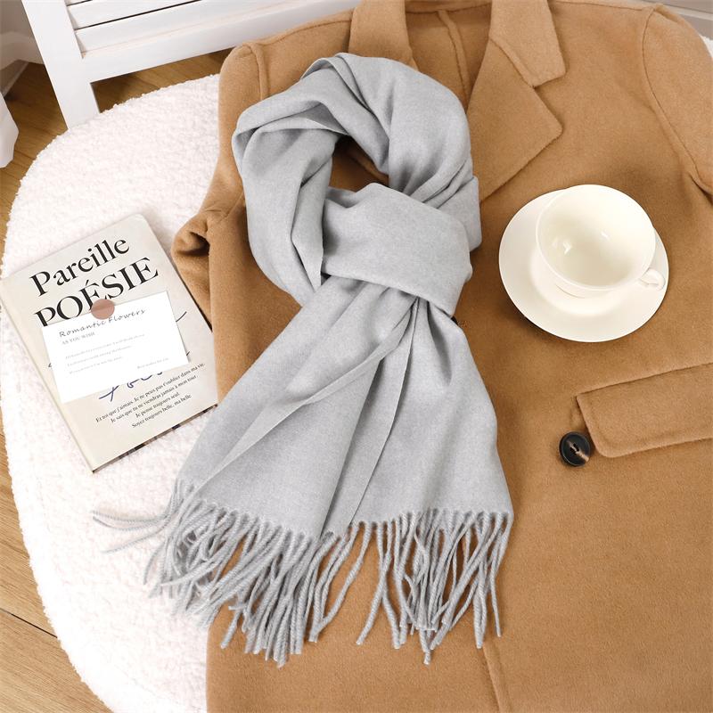 30*180cm Korea Styles Solid Color Cashmere Winter Warm Women Scarf Thicken Shawl Tassels Pashmina Hijab Wrap Windproof Foulard