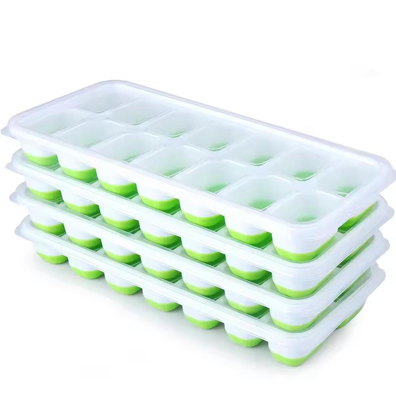 14 Cube Easy Release Ice Cube Tray Mold with Lid Silicone Square Molds Summer Kitchen Bar DIY Iced Cocktail Freeze Tool