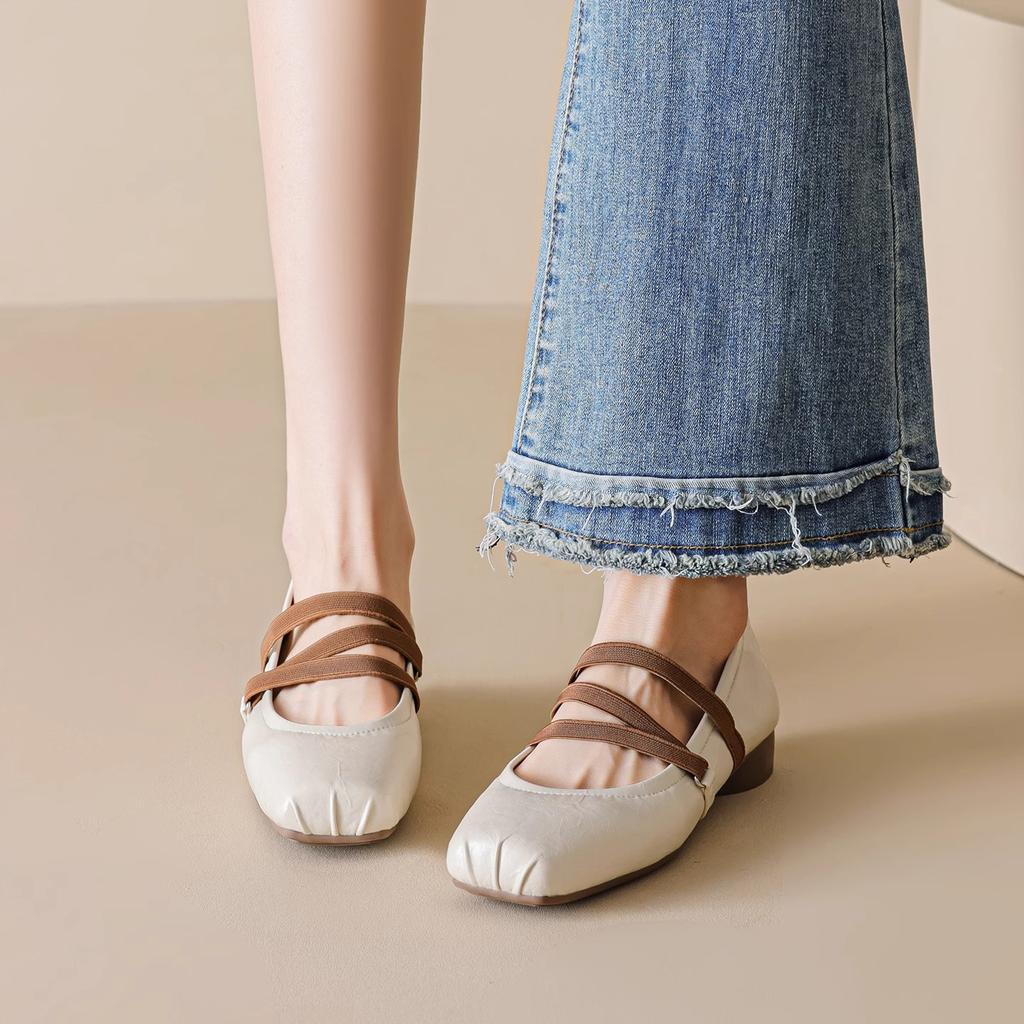 Sheepskin~ Ballet Women's Shoes Mary Jane Shoes New Pig Nose Evening Shoes Thick Heel Light Mouth Low Heel French Single Shoes