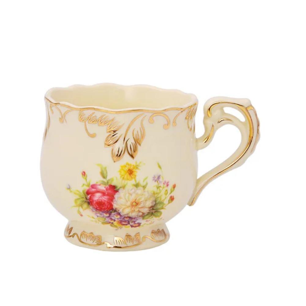 

Роскошная керамическая кофейная чашка в английском стиле с цветочным узором, набор для соуса, костяной фарфор, чашка для завтрака, послеобеденного цветочного чая с ложкой 250ml