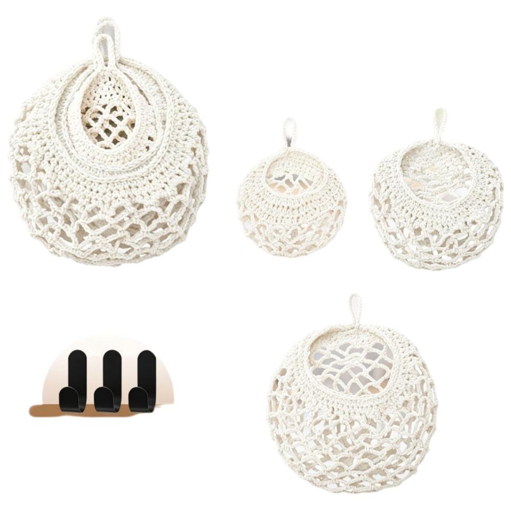 3Pcs/Set Teardrop Shape Wall Hanging Basket Breathable Lattice Vegetable Woven Basket Living Room