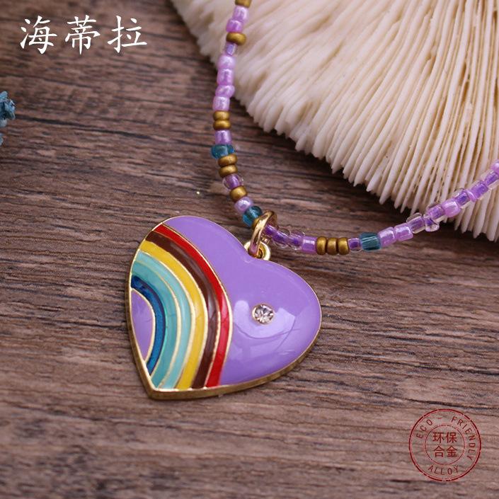 New Wear Colorful Dripping Love Beaded Necklace, Small Fresh Women's Simple Heart-shaped Small Pendant